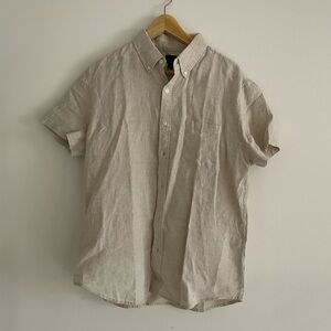 Men's linen oatmeal Short Sleeve Shirt size L